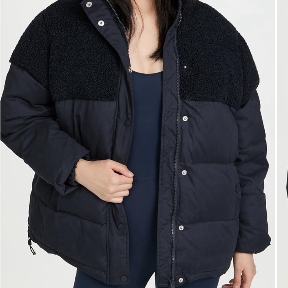 Good American Sherpa Mix Cocoon Puffer Jacket Midnight Blue size 2 / Medium